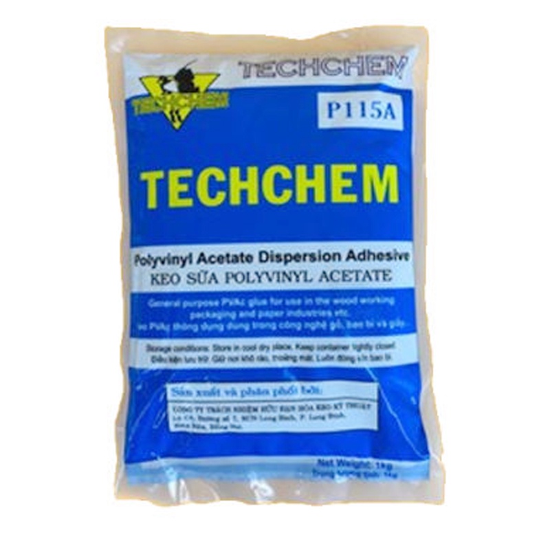 Keo Sữa Techchem P115A Chuyên Dụng Dùng Cho Đồ Gỗ Dán Giấy Bao Bì Làm Slime Polyvinyl Acetate Chất Lượng Cao Túi 1kg