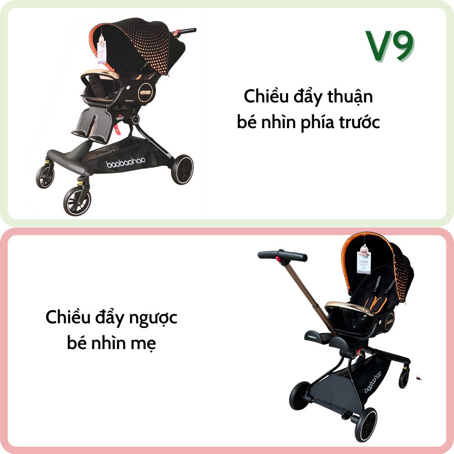 Xe đẩy cho bé gấp gọn V9, 2 chiều 3 tư thế xoay chiều 360 độ ngồi - ngả - nằm cho trẻ sơ sinh - 5 tuổi | Xe đẩy trẻ em