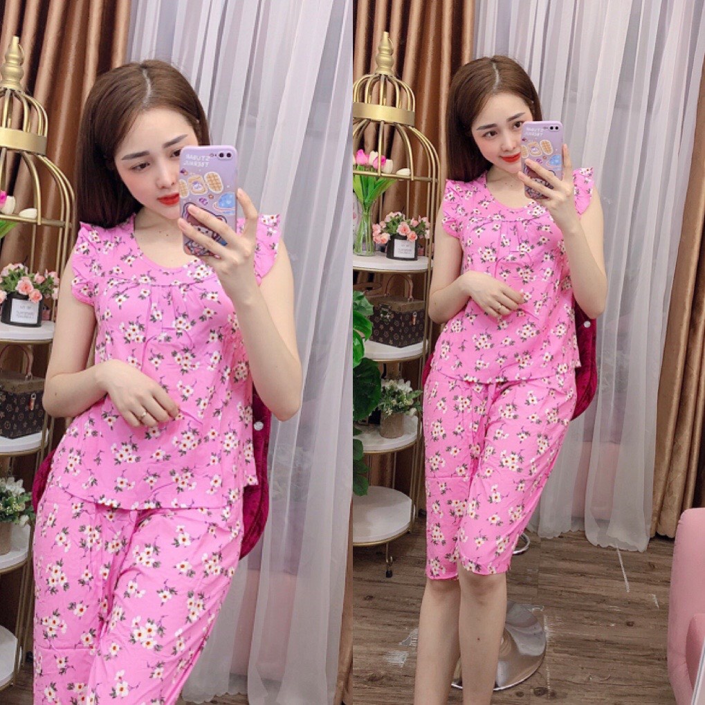 Đồ Bộ Mặc Nhà Nữ Set Mặc Nhà Quần Lửng Chất Liệu Tole Cao Cấp Họa Tiết Hoa Nhí Dễ Thương Có Size 40-75kg - TL32