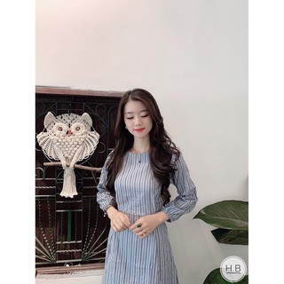 Váy kẻ tay dài cổ tròn thắt nơ eo MSTRT8