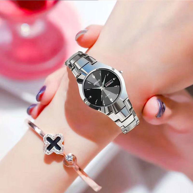 Đồng Hồ Đeo Tay Bằng Thép Vonfram Màu Sắc Dạ Quang Chống Thấm Nước Phong Cách Hàn Quốc Cho Nữ
