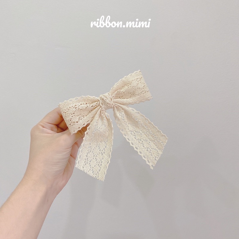 [ Hàng Thiết Kế ] Kẹp Tóc Nơ Ren Trắng / Kem Handmade Họa Tiết Ren Hoa Cao Cấp Ribbon.mimi Nacy cột / kẹp
