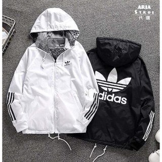 Adidas Originals Adidas Originals Áo khoác hai mặt có thể đeo được Áo khoác thể thao Áo khoác cỏ ba lá Áo khoác có mũ trùm đầu Áo gió Nam Nữ Phong cách