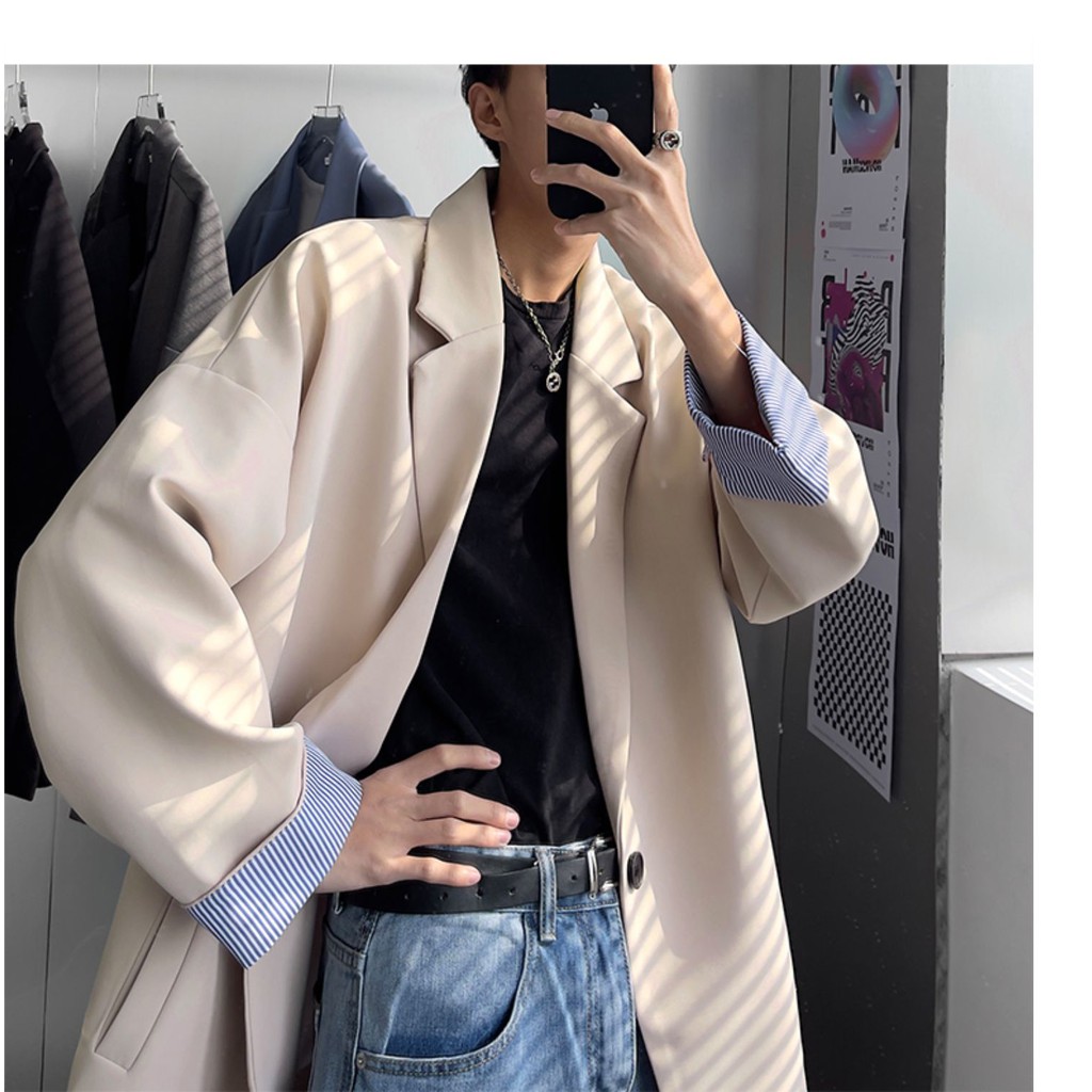 Áo blazer nam, Áo vest form rộng phối cổ tay sành điệu Hàn Quốc Thời trang nam HERO- BZ12