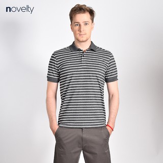Áo thun Polo nam Novelty đen kẻ sọc phối cổ bo NATMSBNT3R181242N