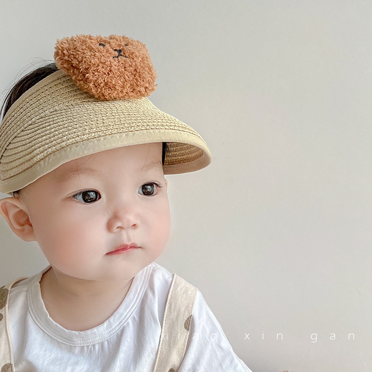 Mũ Cói Che Nắng Hình Gấu Đáng Yêu Cho Bé 1-5 Tuổi