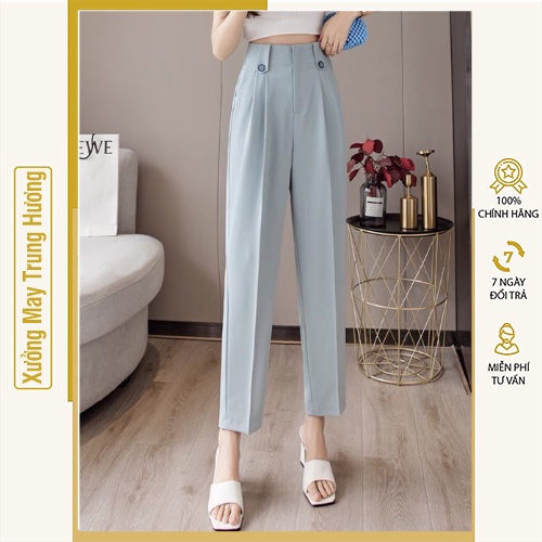 Quần baggy nữ lưng cao đai đỉa bản to mẫu mới thiết kế 2 cúc phá cách , quần công sở nữ vải tuyết mưa cao cấp