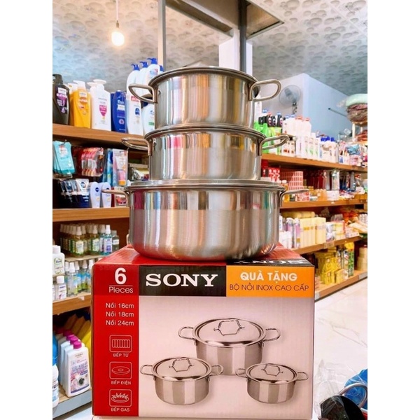 🫕BỘ 3 NỒI SONY INOX CÓ NẮP CAO CẤP
