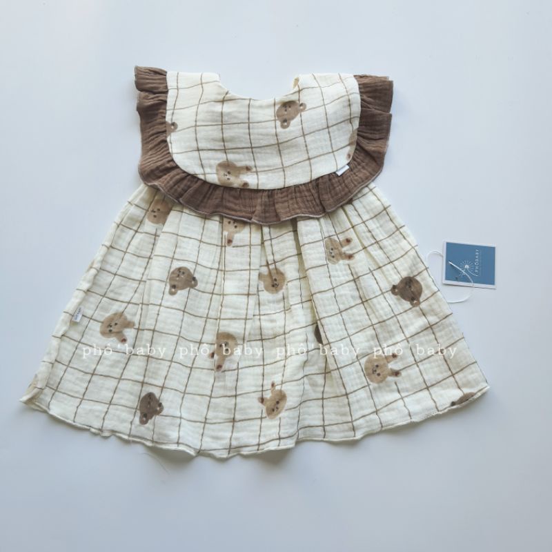 bộ gấu/yếm vải xô muslin mềm mịn thấm hút cho bé gái