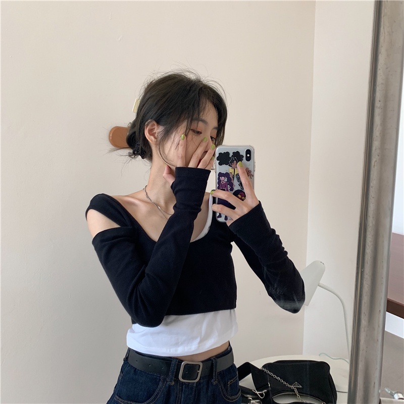 Áo Thun Tay Dài Dáng Ôm Xếp Ly Thời Trang Cho Nữ