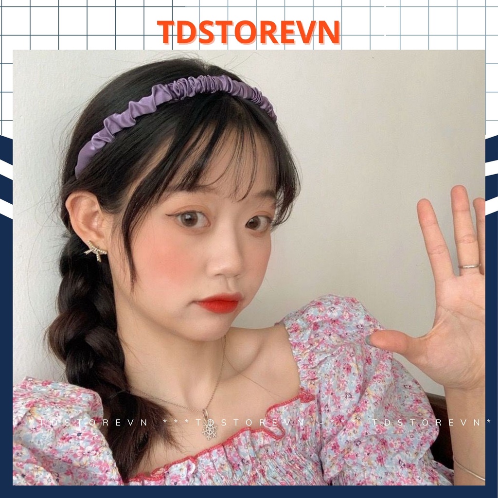 Bờm cài tóc vải lụa bóng nhiều màu phong cách Hàn Quốc, Băng đô rửa mặt vải satin nhún bèo xinh xắn - TDSTOREVN TD81