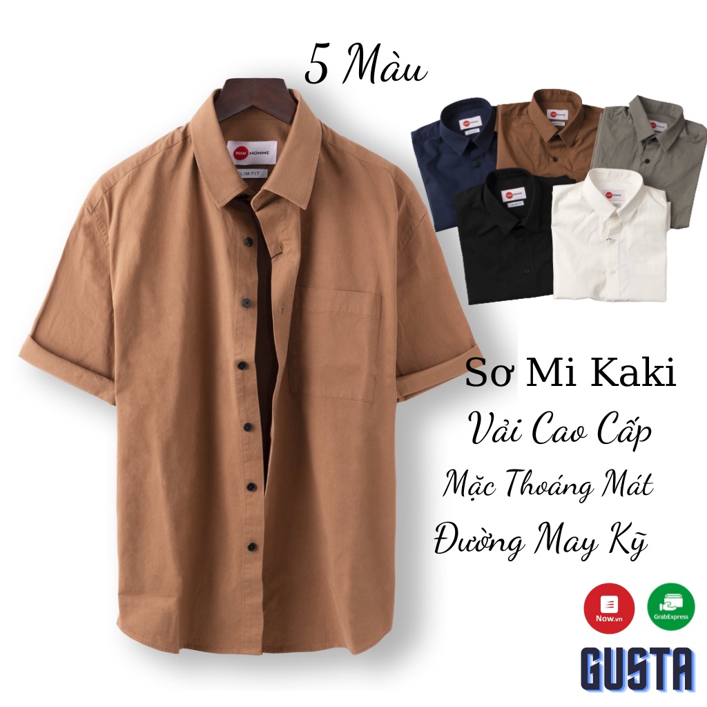 Áo Sơ Mi Nam Kaki Ngắn Tay Chất Vải Kaki Cao Cấp - Áo Sơ Mi Kaki Nam Thoáng Mát Đường May Kỹ - SMKKMH - GUSTA