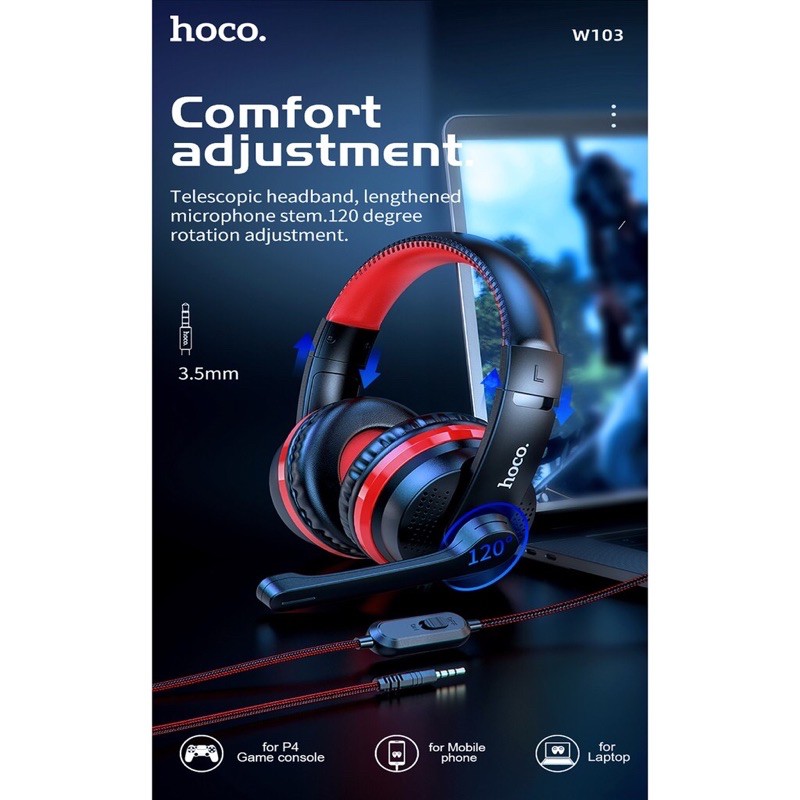 Tai Nghe Chụp Tai Headphone - Có Mic game Hoco W103 - PC, Điện Thoại