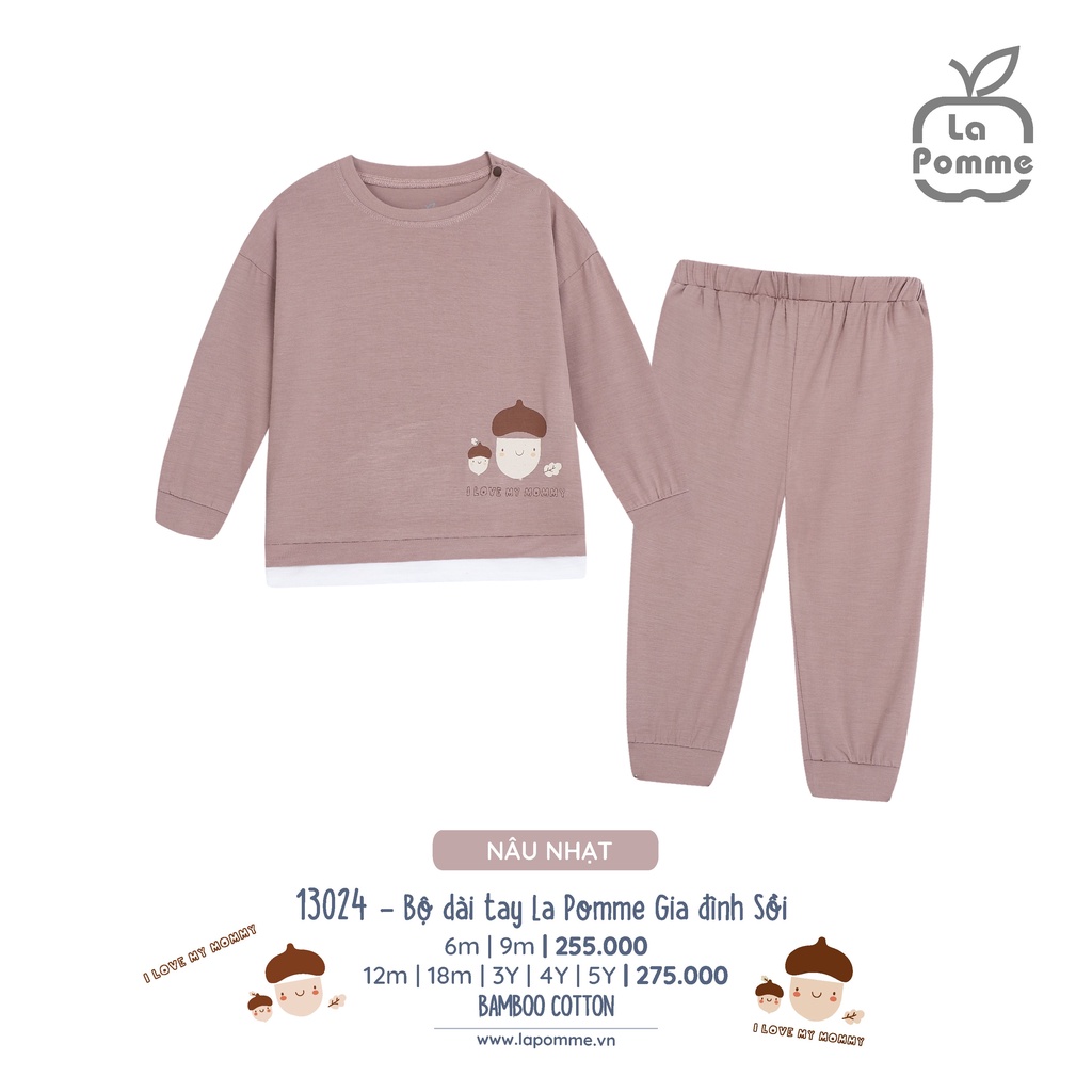 Bộ La Pomme dài tay Bamboo cao cấp siêu mềm mịn thoáng mát thấm hút tốt Gia đình sồi cho bé trai bé gái 13024