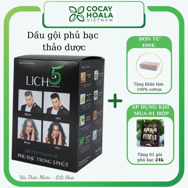 Dầu gội phủ bạc thảo dược đen tóc Lich 5, dầu gội đen tóc hiệu quả sau 5 phút, 30gr/gói