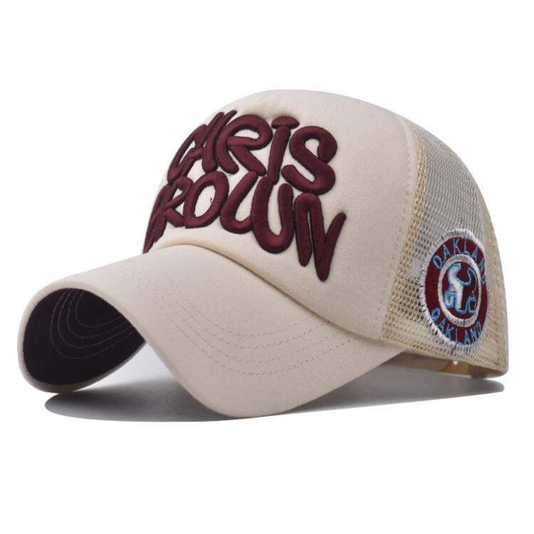 Mũ Lưỡi Trai Thể Thao Phối Lưới Thêu Họa Tiết Màu Nâu Thời Trang Cho Nam Và Nữ