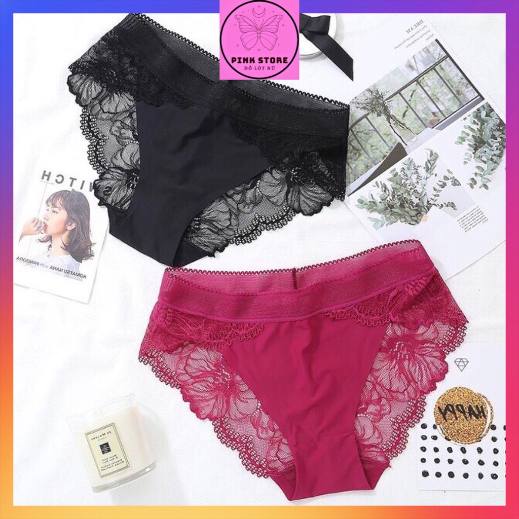 Quần Lót Nữ Thun Lạnh Đúc Su Phối Ren Hoa Cạp Thấp Sexy Mềm Mại  PINK STORE QL8423