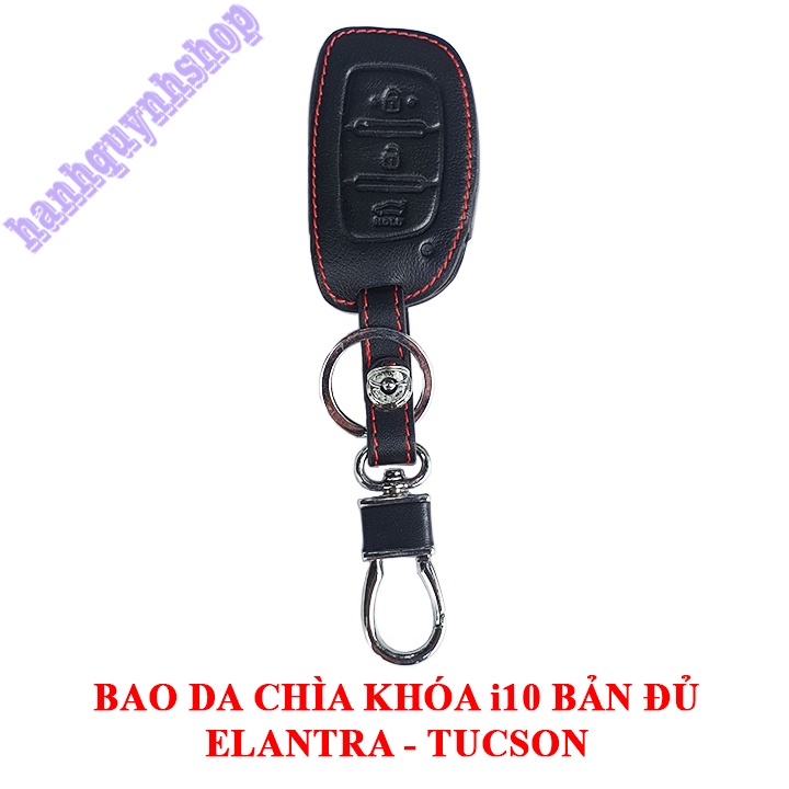 Bao da chìa khóa Hyundai i10 bản đủ, Elantra, Tucson màu đen chỉ đỏ tặng kèm móc