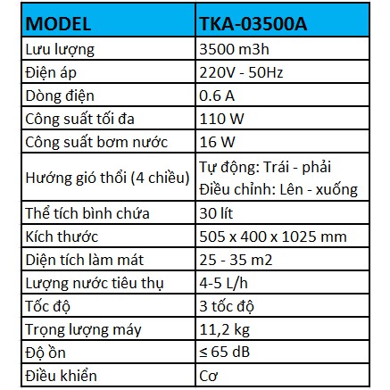 Quạt điều hòa hơi nước làm mát không khí TAKASA TKA-03500A