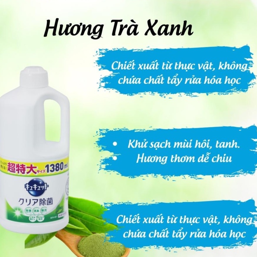 Nước rửa bát Kao đậm đăc an toàn, diệt khuẩn tẩy sạch bẩn trên chén đĩa Nhật Bản chính hãng - Chai 1380ml