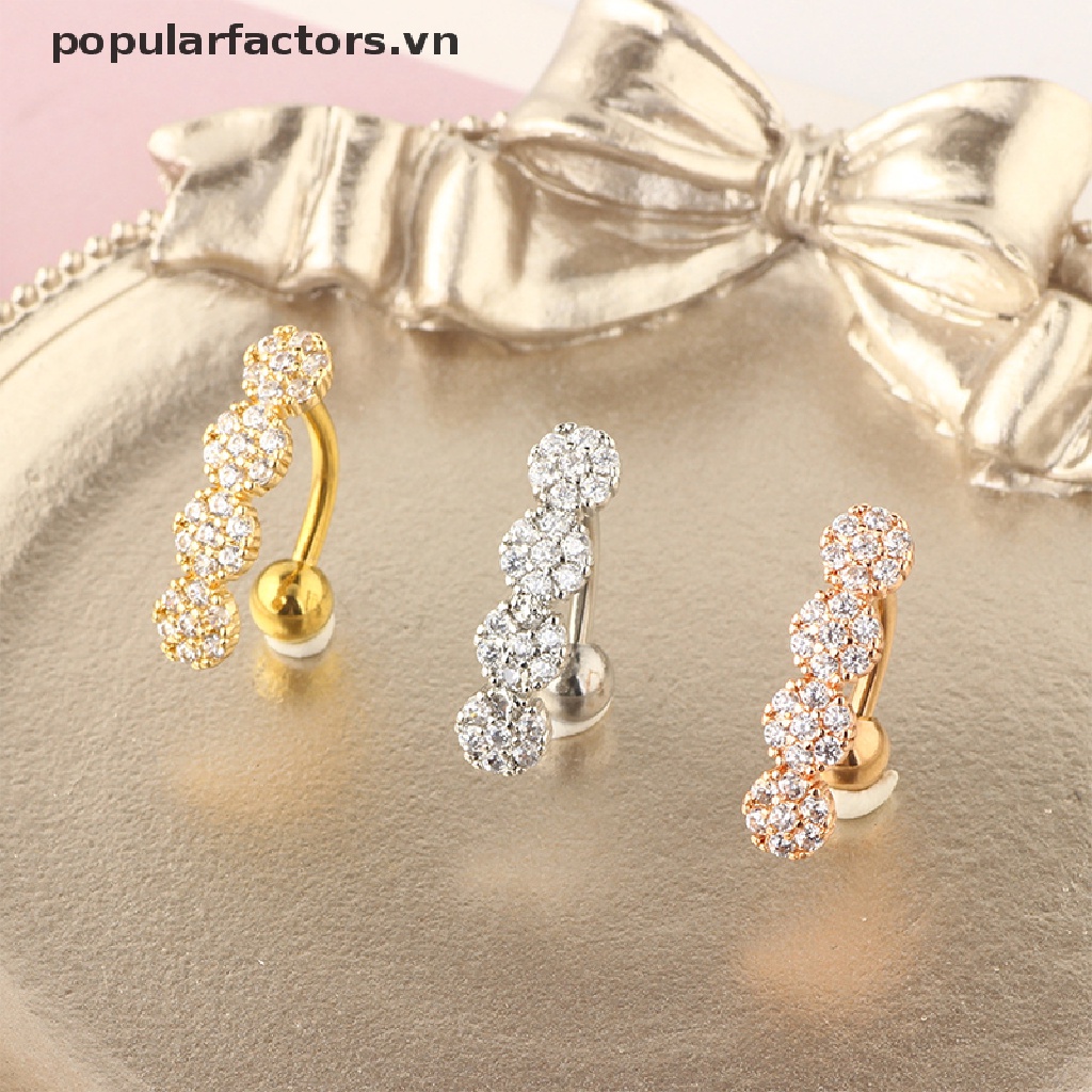 Khuyên Rốn Bằng Thép Không Gỉ Hình Hoa Đính Kim Cương Giả Thời Trang Cho Nữ