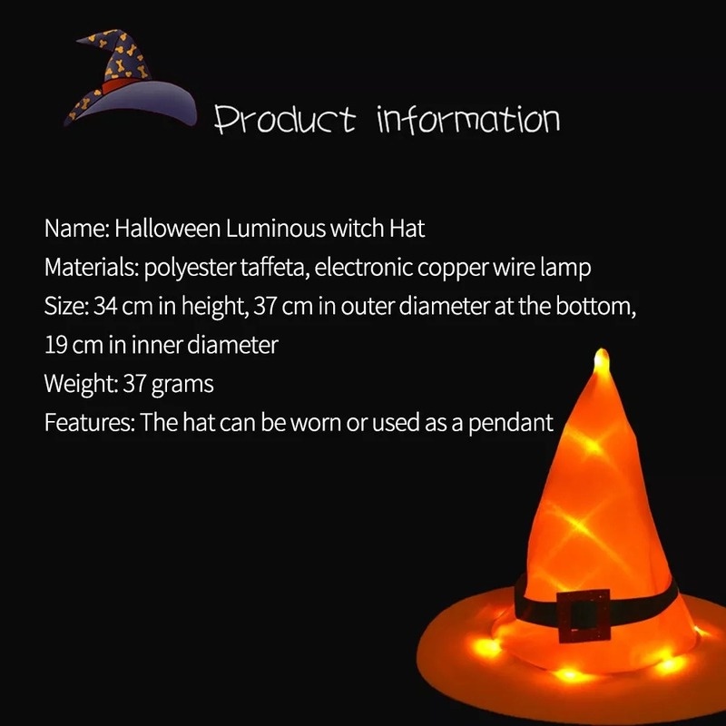 Mũ Phù Thủy Phát Sáng Đa Năng Trang Trí Tiệc Halloween Cho Bé