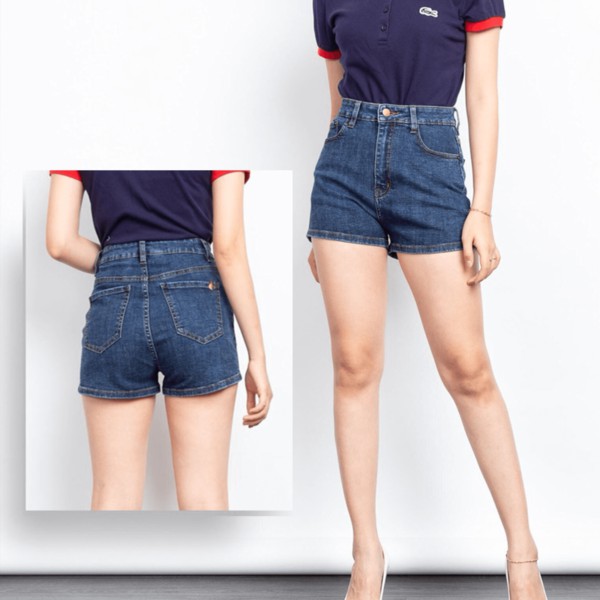 Quần Short Jean Lưng Cao Phối Logo Lai Thường J0278