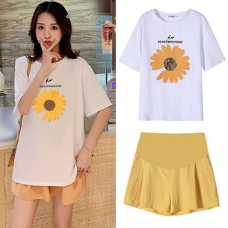 Set Áo Thun Ngắn Tay + Quần Short Thoải Mái Cho Bà Bầu