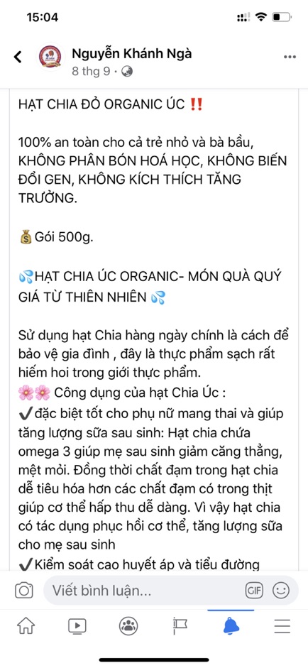 Hạt chia organic healthy food &amp; nuts 500g