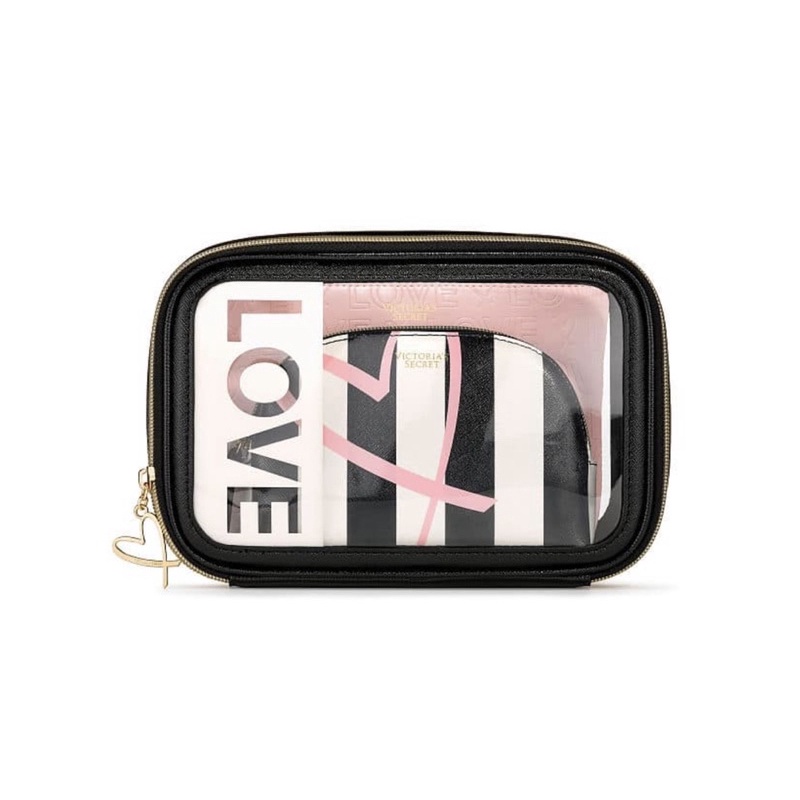 Bộ 3 túi đựng mỹ phẩm Love Victoria’s secret hoa văn sọc