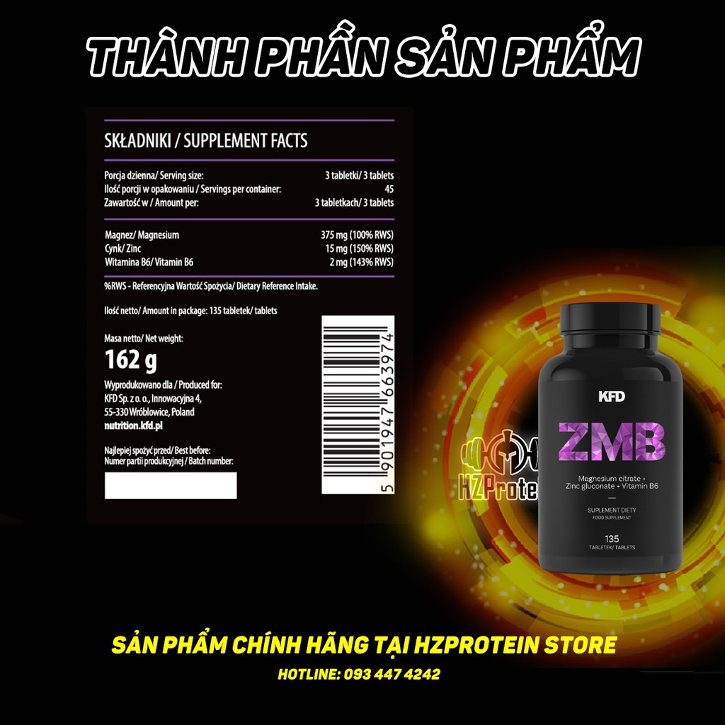 KFD ZMB - VIÊN UỐNG BỔ SUNG KẼM,MAGIE,VITAMIN B6 TĂNG CƯỜNG SỨC MẠNH NAM GIỚI (135 VIÊN)