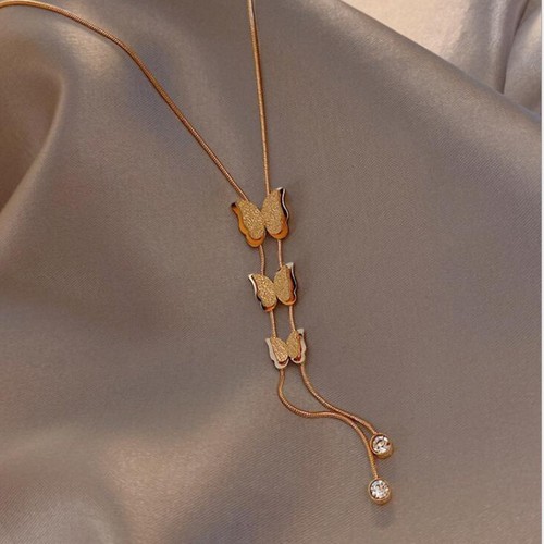 Dây Chuyền Kiểu Chữ Y Bướm Xinh Titan Ko Đen TT 3404