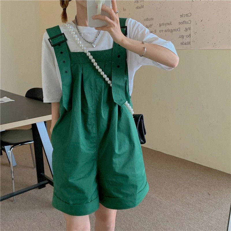 Quần yếm dáng rộng rãi chất cotton kaki màu xanh lá trend 2022 phong cách Hàn quốc HITA22_STORE.