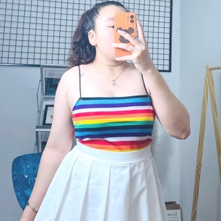 Áo hai dây bigsize nữ thun cao cấp croptop dáng ôm sọc cầu vồng dành cho Chuppy DS