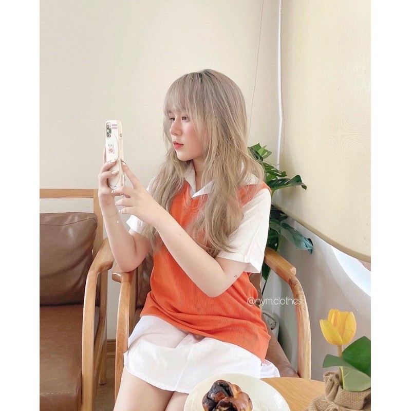 [Mã FAGREEN245 giảm 10% tối đa 30K đơn 99K] Set sơ mi giấu quần phối áo gile gân cam | BigBuy360 - bigbuy360.vn