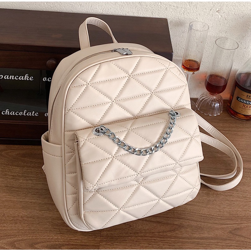 Ba lô đi học JASMIN NOIR dạng xô chần bông họa tiết kẻ sọc thời trang dành cho nữ