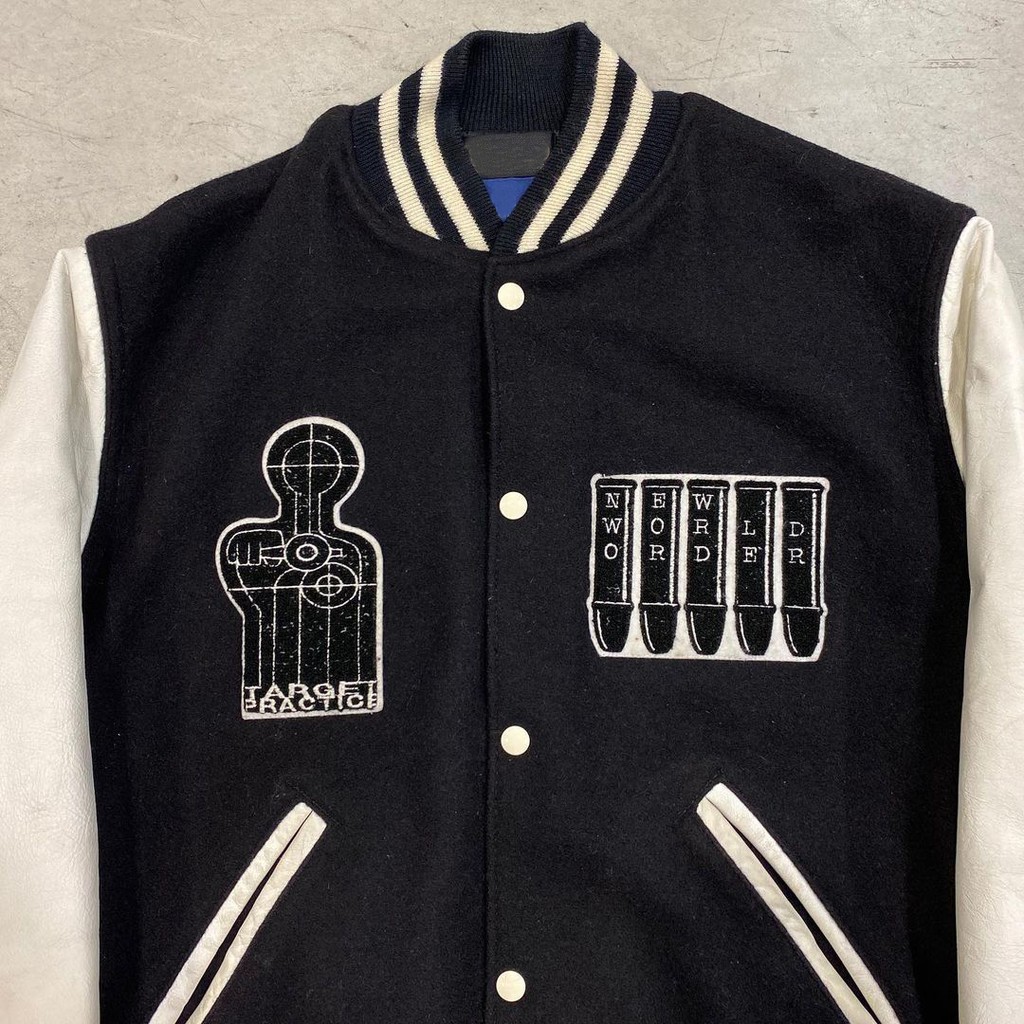 Áo khoác bóng chày Varsity Jacket vải dạ tay da