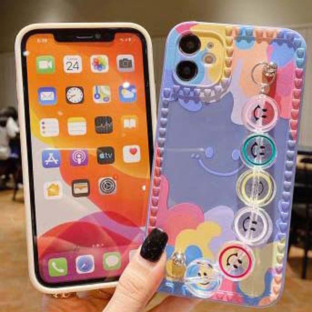 Ốp Điện Thoại Mềm Siêu Mỏng Màu Kẹo In Họa Tiết Có Dây Đeo Tay Cho Iphone 13