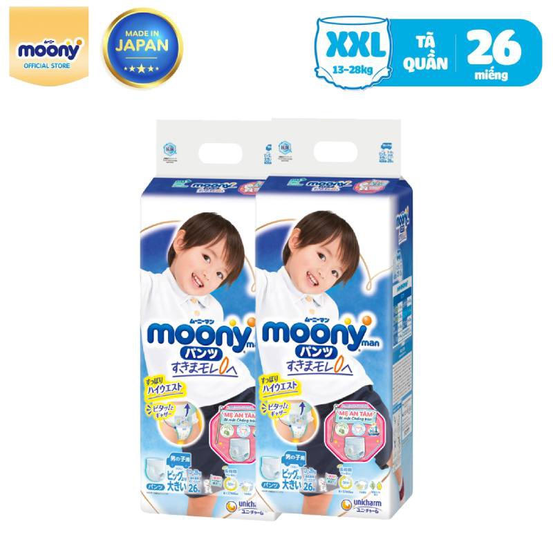 Combo 2 Tã quần cao cấp Moony Bé Trai L44/XL38/XXL26 - Nhập khẩu Nhật Bản