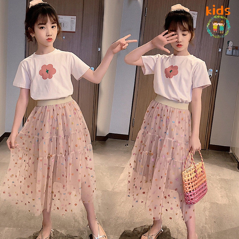 Bộ Áo Thun + Chân Váy Cotton Thời Trang Mùa Hè Kiểu Mới 2022 Cho Bé 3-5-8-10-12-13-15 Tuổi
