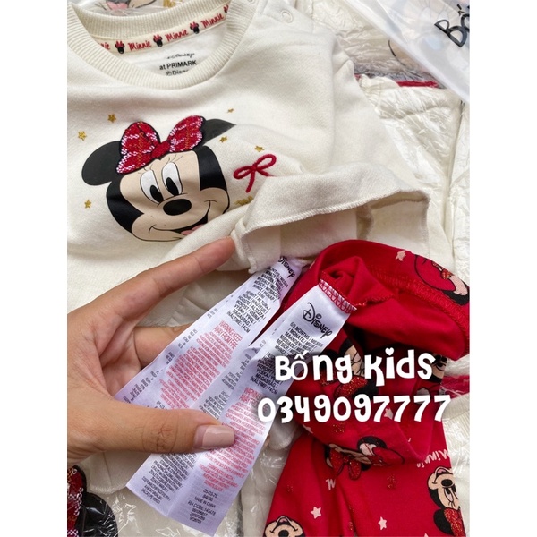 Bộ Nỉ Legging Bé Gái Minnie Nơ Đỏ Peplum PR