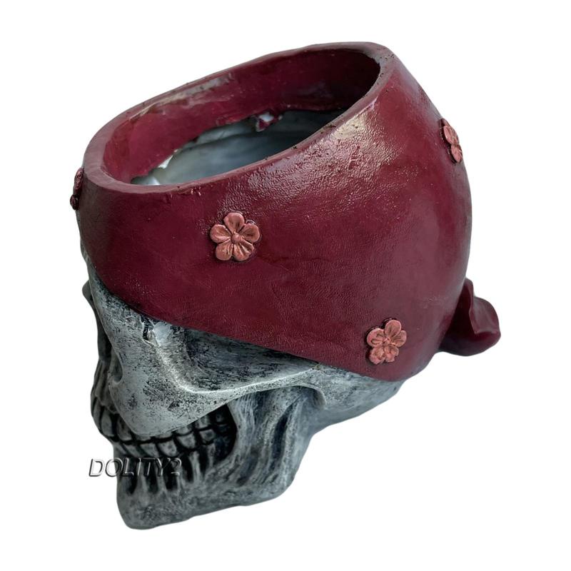 Set 2 Bình Hoa Hình Đầu Lâu Nghệ Thuật Bằng Nhựa Resin Trang Trí Halloween