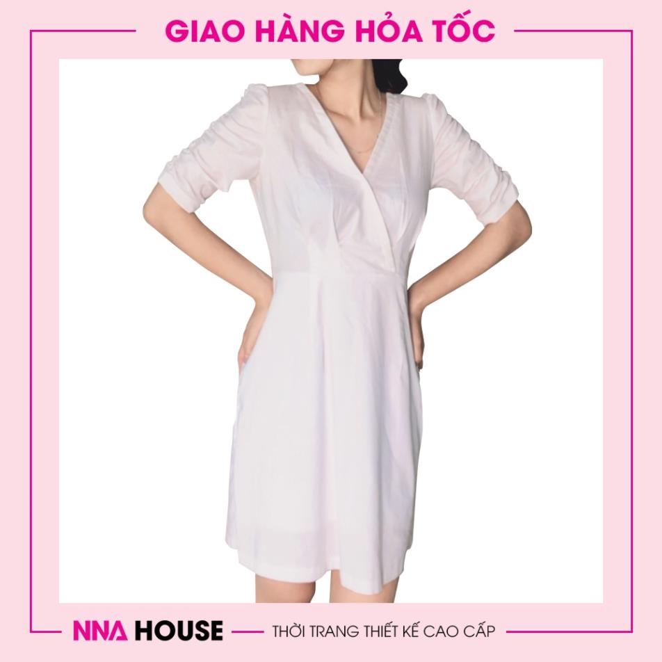 Váy Hàn Quốc tay dúm bèo cổ xẻ - Váy babydoll dáng ngắn, đầm dự tiệc babydoll NNAHOUSE Mã NA224 | BigBuy360 - bigbuy360.vn