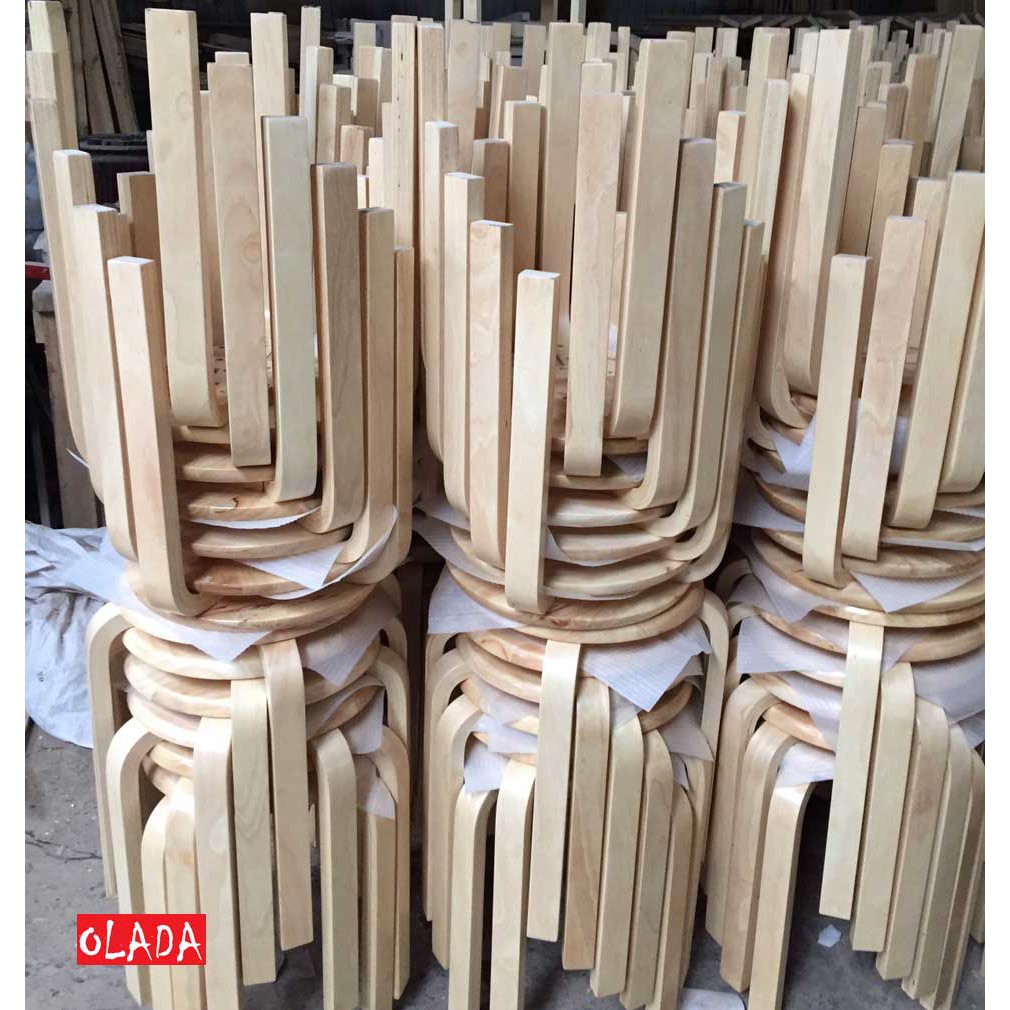 Ghế Đôn Chân Cong Gỗ Cao Su Tự Nhiên Siêu Bền Chịu Lực