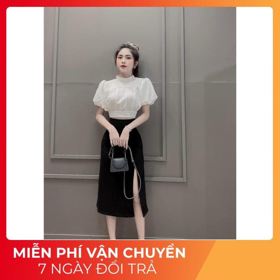 [ 𝐅𝐑𝐄𝐄 𝐒𝐇𝐈𝐏 ] Set Tay Bồng Buộc Nơ Eo Mix Chân Váy Xẻ