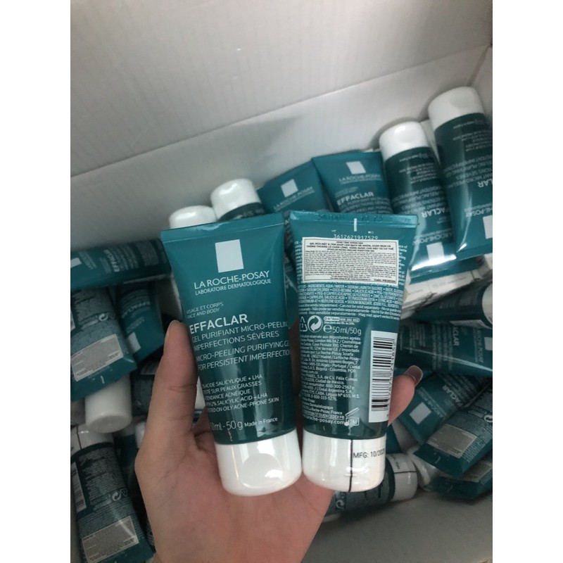 GEL RỬA MẶT &amp; TẮM 50ml Làm Sạch,Giảm Mụn,Thâm Sẹo.Ngăn Ngừa Mụn Tái Phát Laroche Effaclar Micro-Peeling Gel ( la roche)
