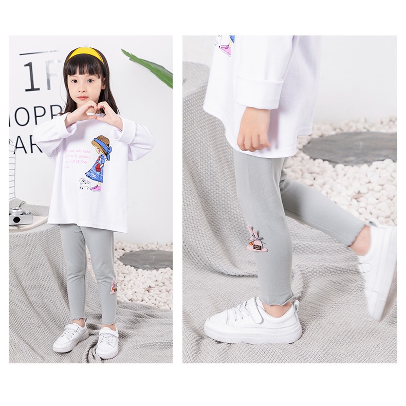 Quần legging cotton lót nhung màu trơn giữ ấm tai dài 90-160CM cho bé gái