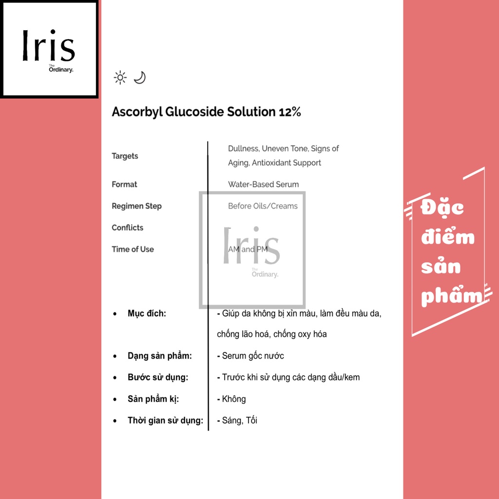 Serum sáng da- Vitamin C - Ascorbyl Glucoside Solution 12% - The Ordinary.