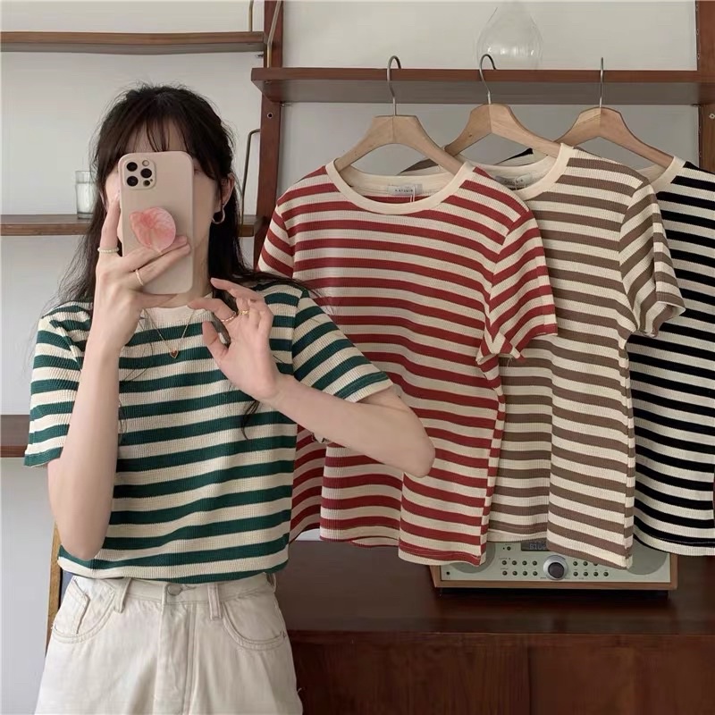 Áo pull kẻ ngang sợi dệt form vừa, kiểu dáng basic freesize ảnh thật ở cuối