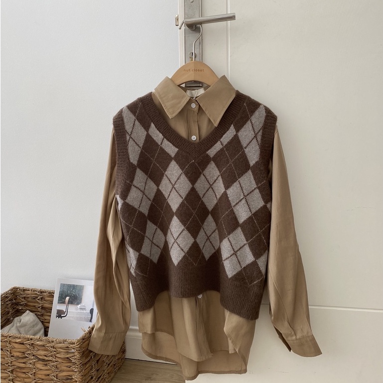 Áo gile len cổ V quả trám _ A0238 | BigBuy360 - bigbuy360.vn